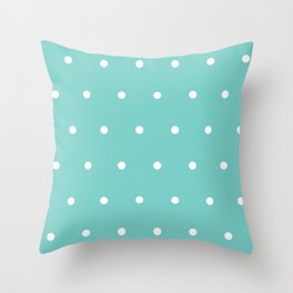 White polka dots on tiffany color background Throw Pillow