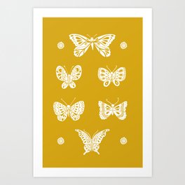 Butterflies on Mustard Art Print