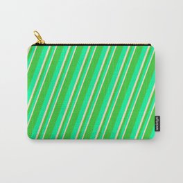 [ Thumbnail: Lime Green, Green & Bisque Colored Stripes Pattern Carry-All Pouch ]