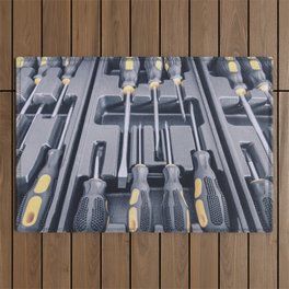 Set of Screwdrivers inside Toolbox, Screwdrivers Set, Box with Set of Tools, Set Mechanical Tools. Outdoor Rug