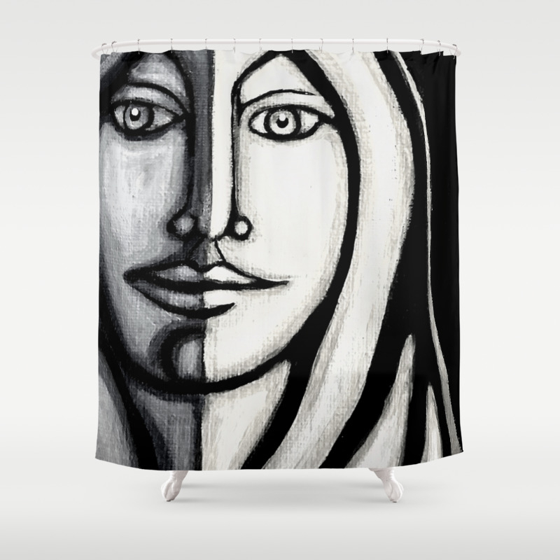 Black White Face Modern Painting Shower Curtain By Cyracancel