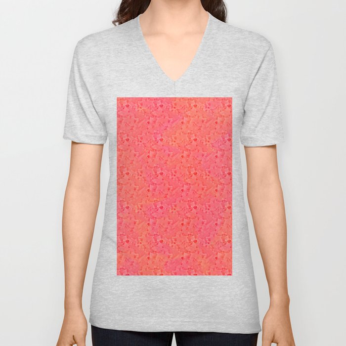 Red Texture Pattern V Neck T Shirt