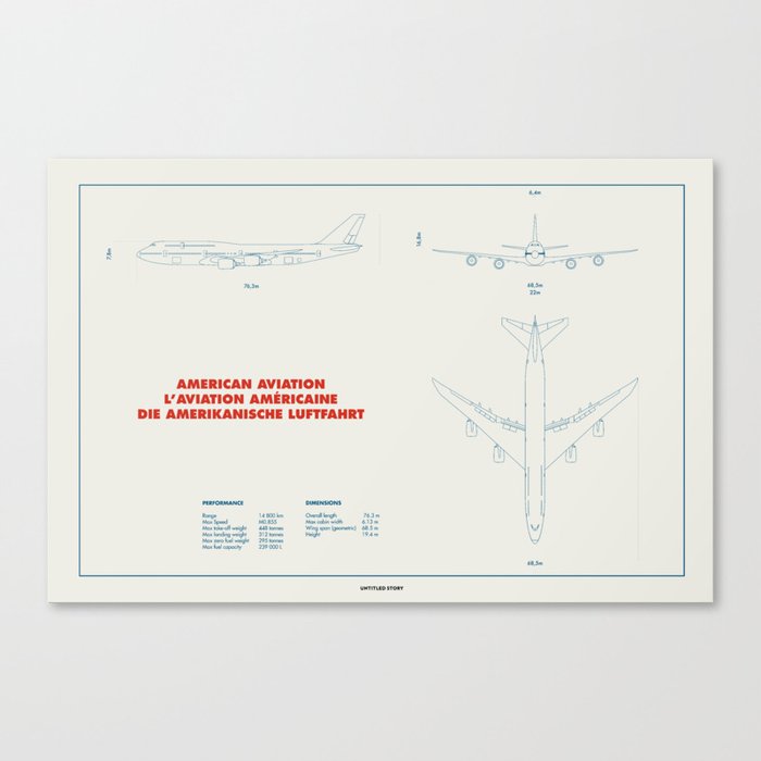 Boeing 747 plane technical drawing Canvas Print