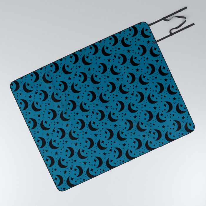  Moon and Stars Blue Picnic Blanket