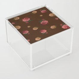 Vintage Floral Pattern with Brown Background - Grained Texture Acrylic Box