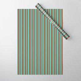 [ Thumbnail: Sienna & Turquoise Colored Striped/Lined Pattern Wrapping Paper ]