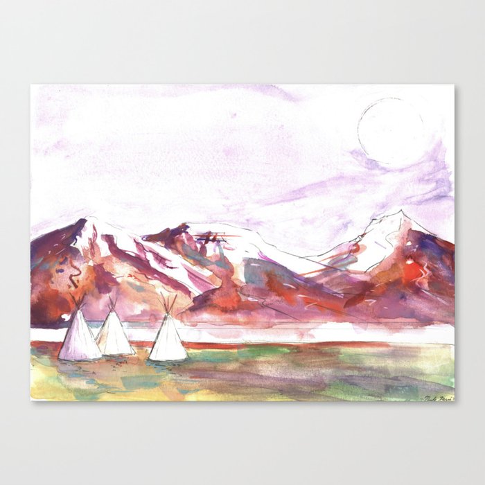 Three Jewels Watercolor Painting of Three Tipis Canvas Print