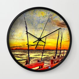 Fishing Rods at Sunset Painterly Style Wall Clock | Boating, Fishingrodsprint, Photo, Fishingpier, Fishingrods, Jekyllisland, Fishingclothing, Fishingdecor, Fishingrodspier, Rodreel 