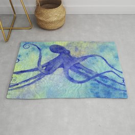 I’m So Blue Octopus Rug | Turquoise, Gyotaku, Blue, Blueoctopus, Octopus, Seafood, Sealife, Octopuses, Fish, Painting 
