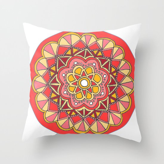 Red Mandala Throw Pillow