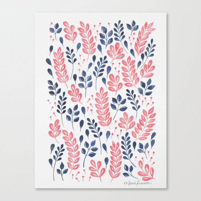 Wistful Floral - Coral and blue Canvas Print