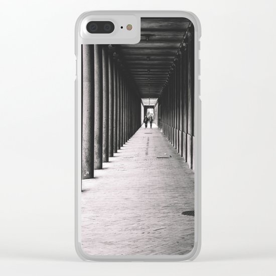 Arcade with columns in Copenhagen, architecture black and white photography Clear iPhone Case