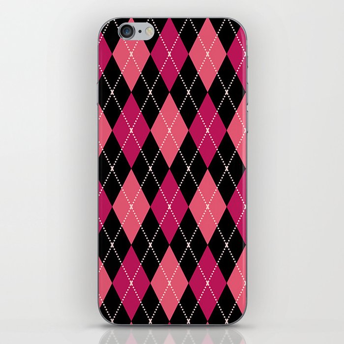 Pink And Black Argyle Diamonds Pattern Diamond Shape Tartan Quilt Knit Sweater Geometric  iPhone Skin