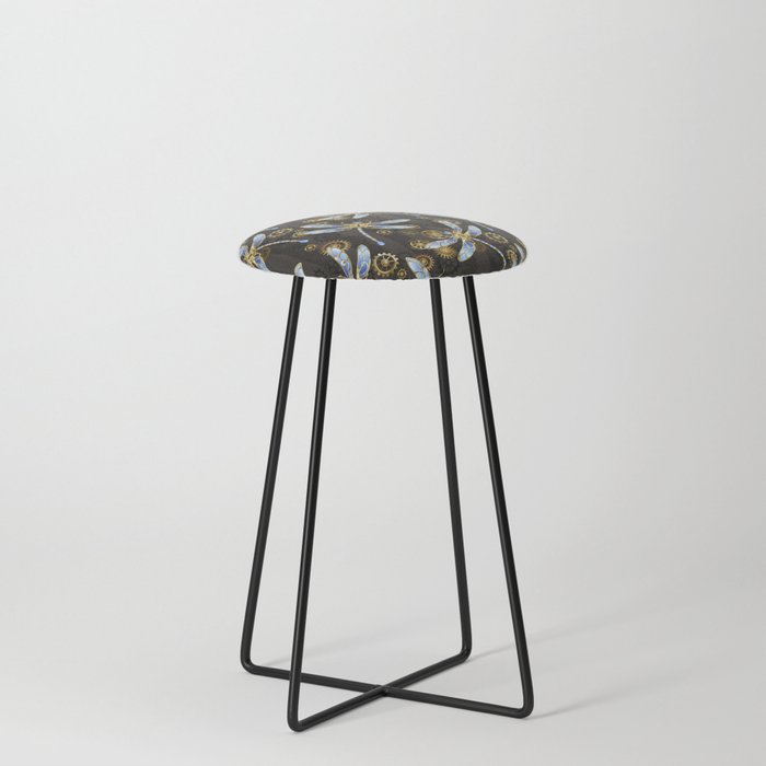 Steampunk Seamless with Mechanical Dragonflies Counter Stool