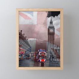 Union Jack Big Ben and London buses Framed Mini Art Print