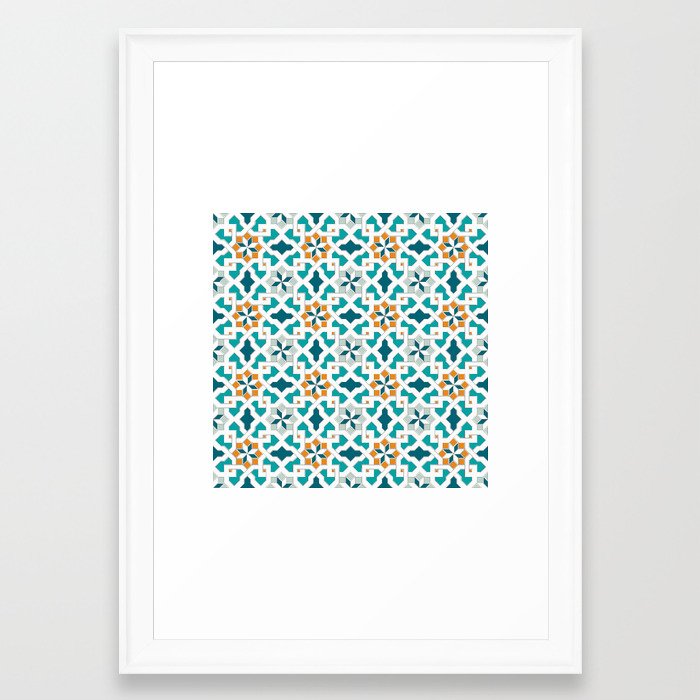 Geometric Pattern Oriental Style Blue Color Set Traditional Morocco Tile Pattern Framed Art Print By Ohaniki Society6