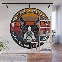 Distressed sunset retro dog face design Wall Mural