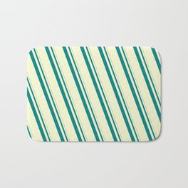 [ Thumbnail: Teal and Light Yellow Colored Striped/Lined Pattern Bath Mat ]