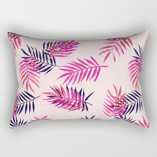 Pink Palm Pattern Rectangular Pillow