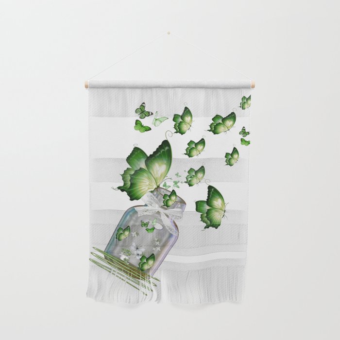 Green Butterflies Flying out of Bottle Wall Hanging