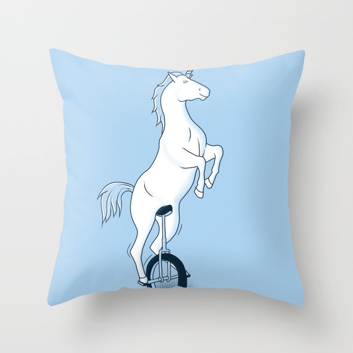 Unicorn on a unicycle - blue Throw Pillow