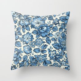 Vintage Blue and White Floral Throw Pillow