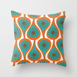 Mid Century Modern Atomic Drops Retro Pattern Turquoise Orange Brown Cream Throw Pillow