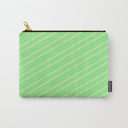 [ Thumbnail: Light Green & Pale Goldenrod Colored Lined Pattern Carry-All Pouch ]