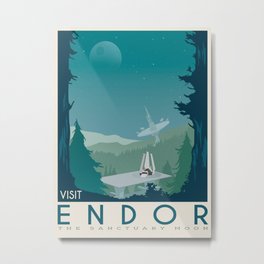 Endor moon poster, retro travel, Planet illustration, New hope, Death star, Empire strikes back, Speeder bike tours, Stormtrooper Metal Print