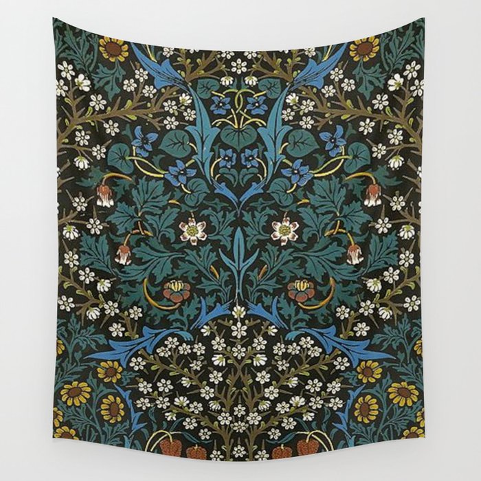William Morris Vintage Blackthorn Green Blue 1892 Wall Tapestry