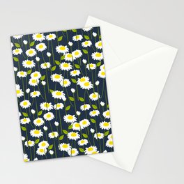 Cheerful Modern Daisy Flowers Navy Blue Stationery Card