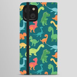 Dino Summer On Green iPhone Wallet Case