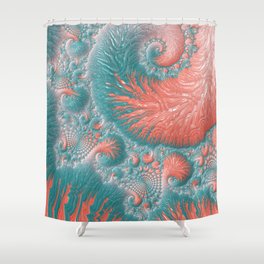 Abstract Coral Reef Living Coral Pastel Teal Blue Texture Spiral Swirl Pattern Fractal Fine Art Shower Curtain