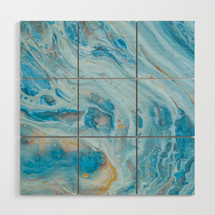 Blue Marble Swirls Wood Wall Art