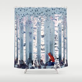 The Birches (in Blue) Shower Curtain