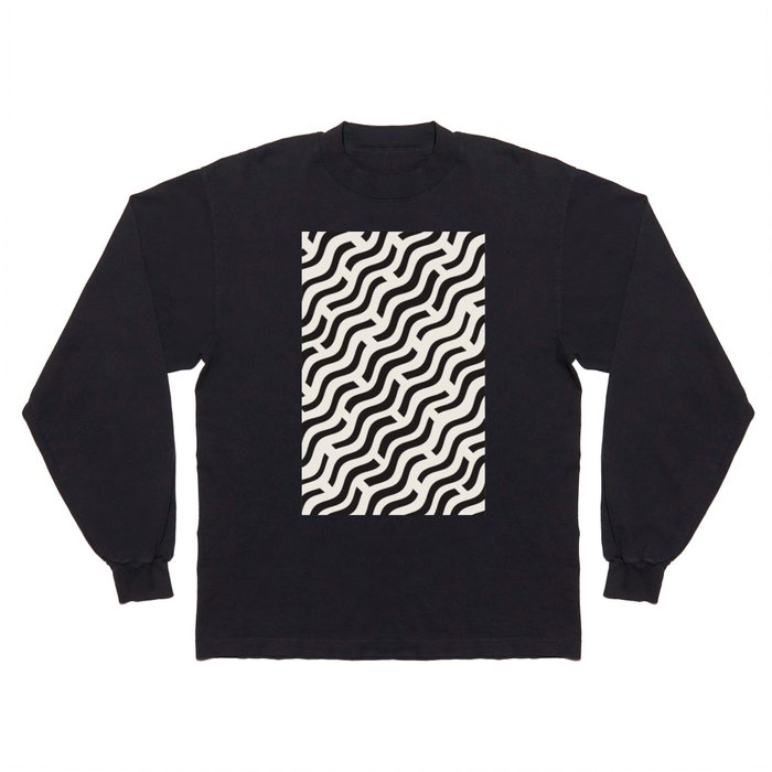 Black and White Wave Pattern Long Sleeve T Shirt
