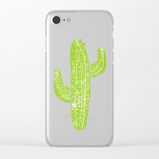 Linocut Cacti Minty Pinky Clear iPhone Case