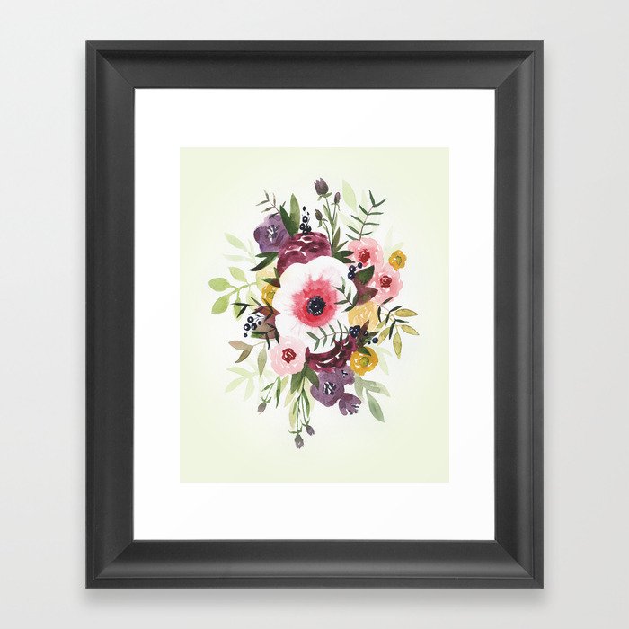 Burgundy Blush Watercolor Floral Framed Art Print