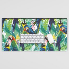 colorful parrots and exotic flowers Desk Mat