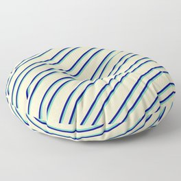 [ Thumbnail: Bisque, Blue, and Aquamarine Colored Lines Pattern Floor Pillow ]