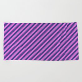 [ Thumbnail: Orchid & Dark Slate Blue Colored Pattern of Stripes Beach Towel ]