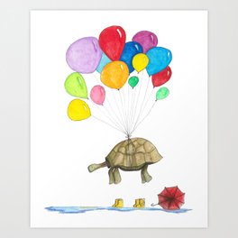 Mr Tortoise with Balloons Art Print