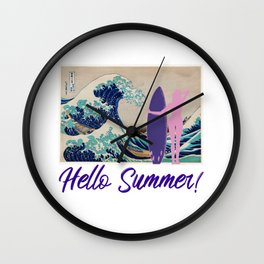 Hello Summer! Great Wave Surfer Girl Wall Clock