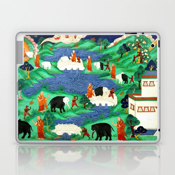 Taming The Elephant Mind Buddhist Path of Samatha Tibetan Painting Laptop & iPad Skin