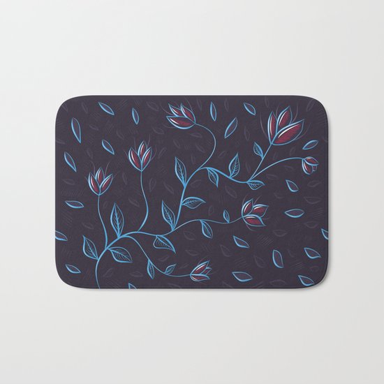 Abstract Glowing Blue Flowers Bath Mat