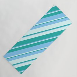 [ Thumbnail: Light Cyan, Light Sea Green & Light Sky Blue Colored Lines/Stripes Pattern Yoga Mat ]