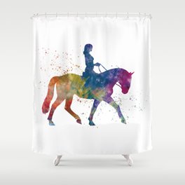 woman rides a horse in watercolor Shower Curtain