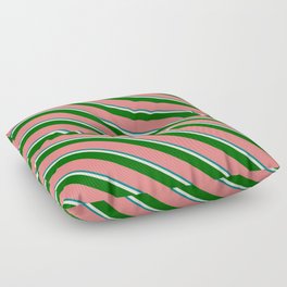 [ Thumbnail: Teal, Beige, Dark Green & Light Coral Colored Lines Pattern Floor Pillow ]