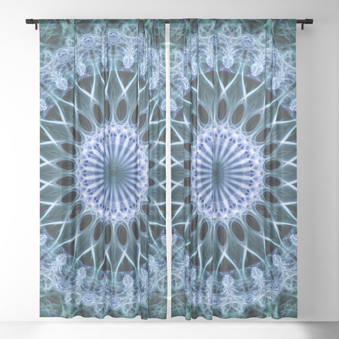 Glowing blue mandala Sheer Curtain