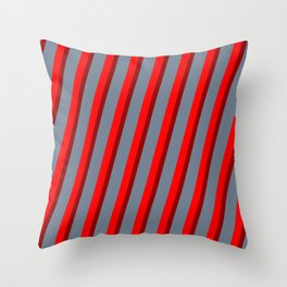 [ Thumbnail: Red, Dark Red & Slate Gray Colored Lines/Stripes Pattern Throw Pillow ]